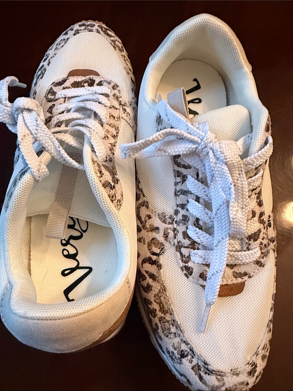 Very G White and Brown Leopard-Print Women's Sneakers